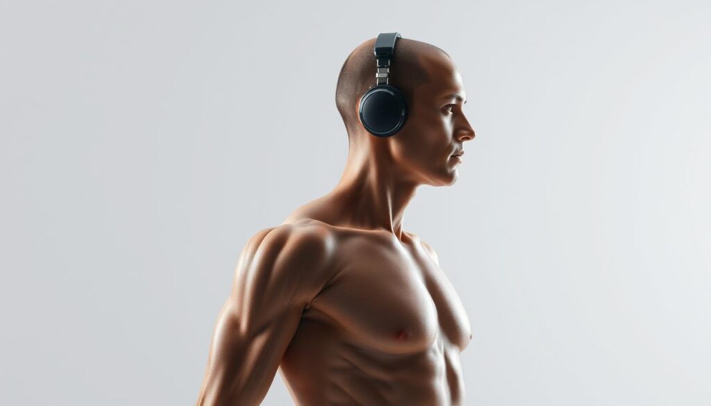 Pilot physical standards: a precise, clinical depiction of a human body in profile, captured through a high-resolution medical-grade lens. The subject's form is rendered in meticulous detail, showcasing the muscular and skeletal structure with anatomical accuracy. Soft, directional lighting illuminates the contours, emphasizing the subtle curves and planes of the physique. The background is a minimalist white studio setting, maintaining focus on the central figure and its proportions. The overall mood is one of analytical objectivity, highlighting the importance of precise body composition assessment for peak flight performance.