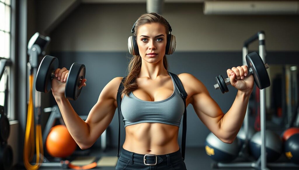 A female pilot stands confidently in a well-equipped gym, her muscular arms and core prominently displayed. Soft, natural lighting accentuates her athletic physique as she lifts free weights, her expression one of focus and determination. In the background, aviation-themed equipment such as resistance bands and exercise balls reinforce the theme of pilot fitness. The scene conveys the power, discipline, and dedication required for women to excel in the male-dominated field of aviation. A female pilot stands confidently in a well-equipped gym, her muscular arms and core prominently displayed. Soft, natural lighting accentuates her athletic physique as she lifts free weights, her expression one of focus and determination. In the background, aviation-themed equipment such as resistance bands and exercise balls reinforce the theme of pilot fitness. The scene conveys the power, discipline, and dedication required for women to excel in the male-dominated field of aviation.