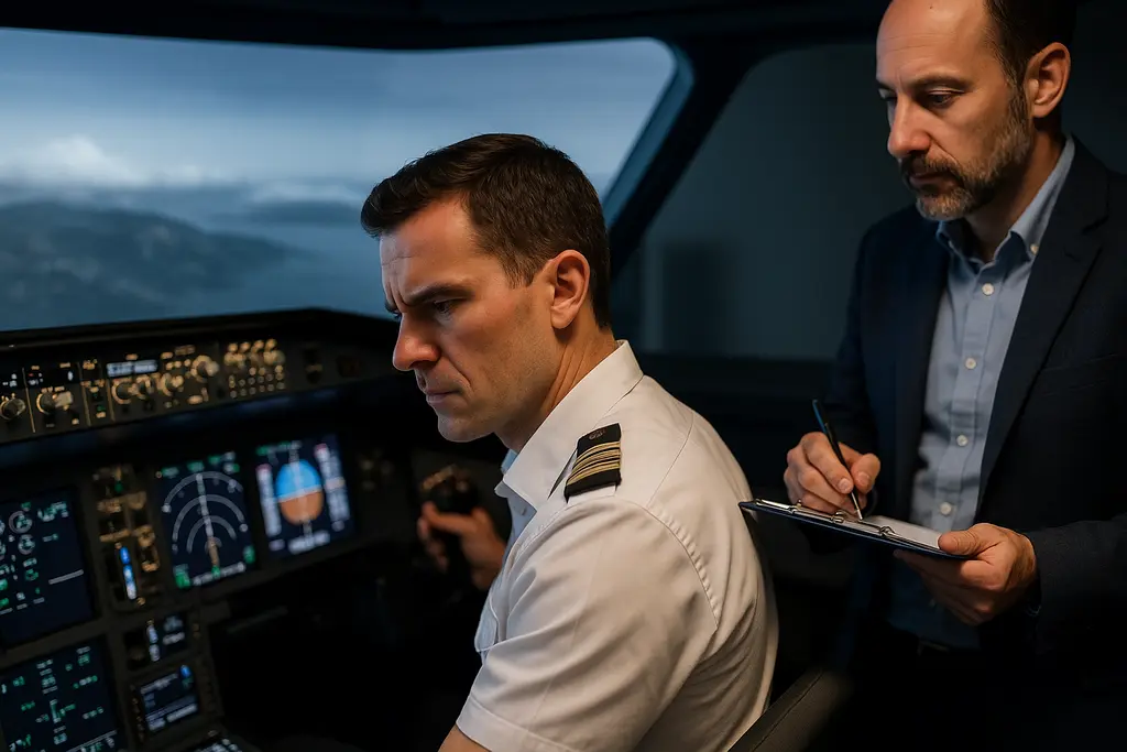 Competency-Based Training session in a modern flight simulator with two pilots