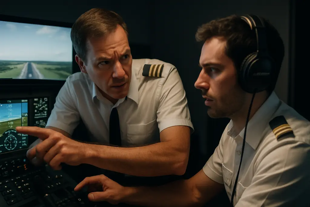 Instructor using mixed reality training with a student in a flight simulator