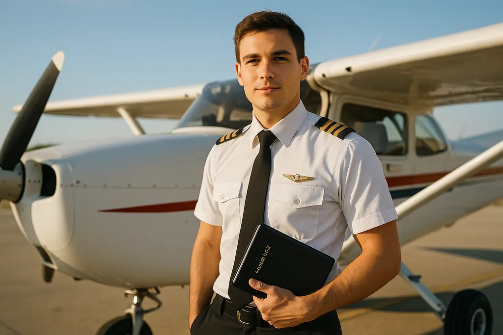 Pilot career progression planning with a student reviewing a flight training checklist