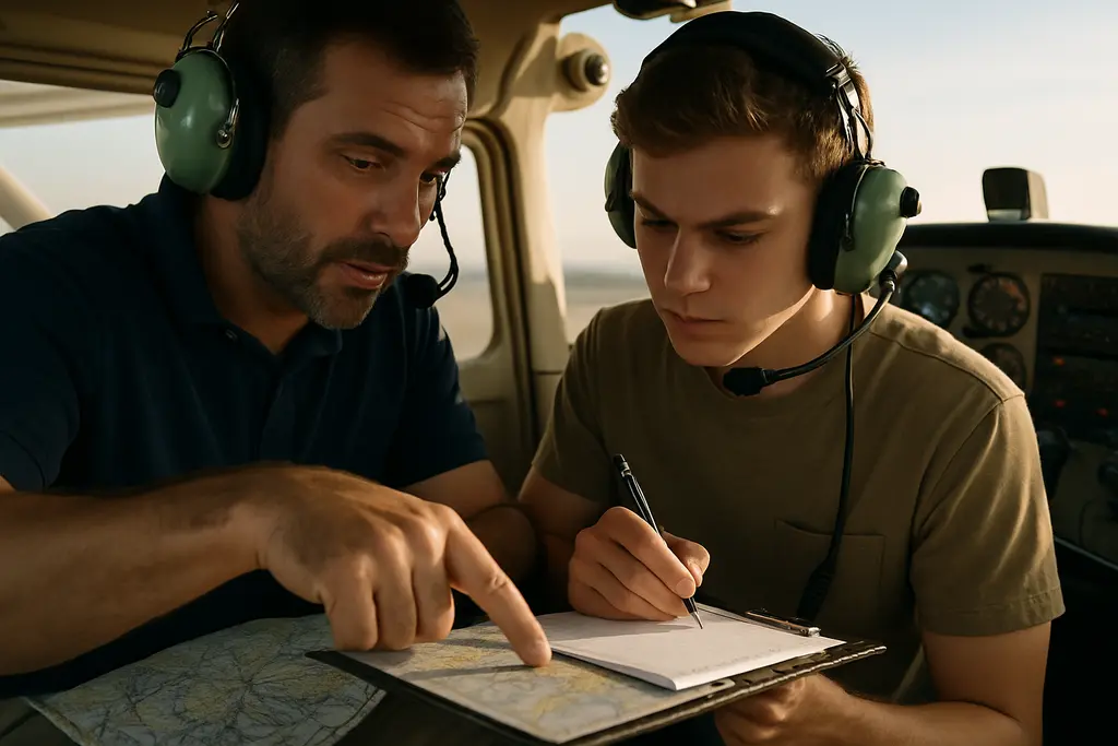 Pilot Decision-Making lesson with instructor reviewing a flight scenario