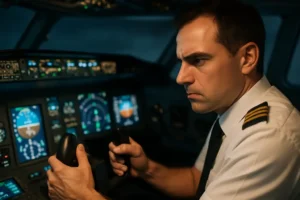 737 MAX-7 certification briefing with pilots reviewing flight deck training materials