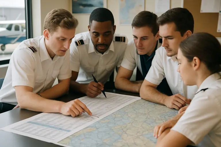 Student pilot organizing logbook pages and written test materials before a lesson