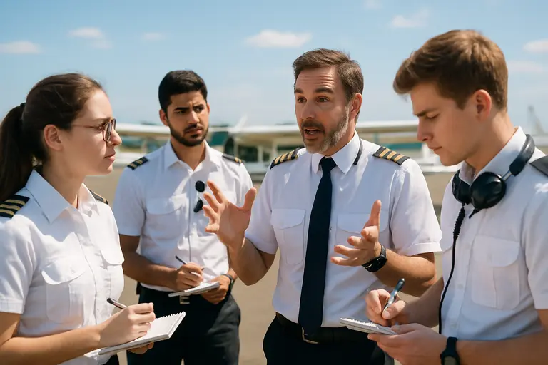 Student pilot studying regulations and training notes at a desk
