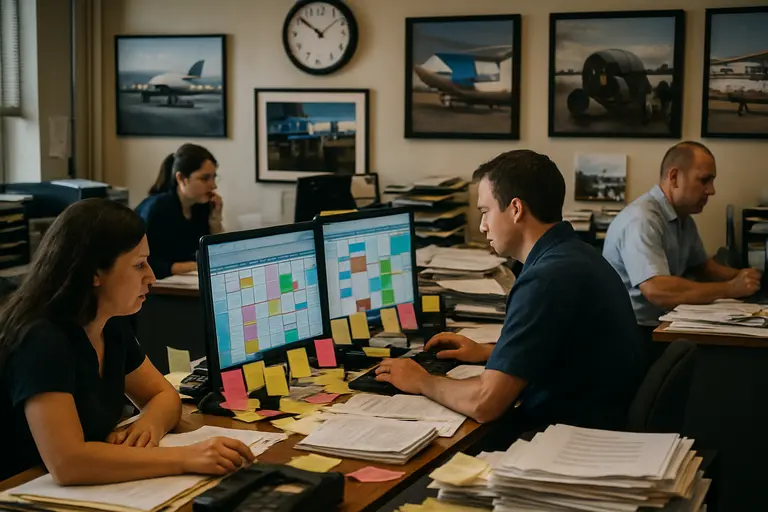 Training coordinator comparing aircraft rotations and simulator sessions