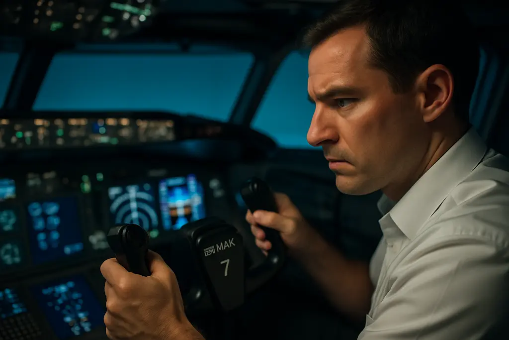 737 MAX-7 certification training session with pilots reviewing aircraft systems
