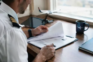 Admin PE-GEN designation paperwork review at a flight school desk