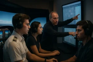 ATC trainee surge shown through a tower view over active training aircraft