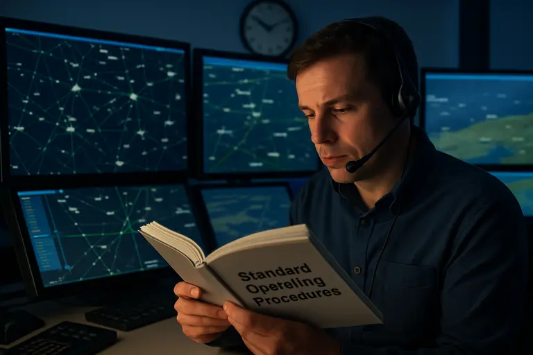 Aviation manuals and headset on a classroom desk