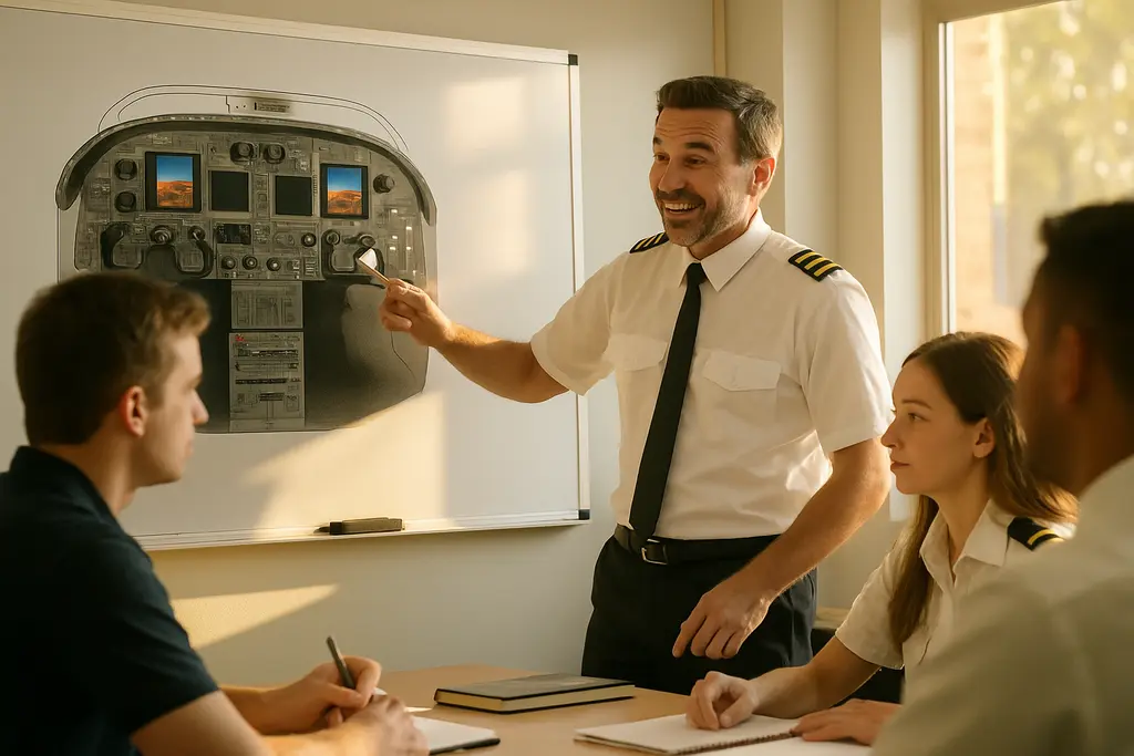 CE-500 pilot training session with two pilots reviewing cockpit procedures
