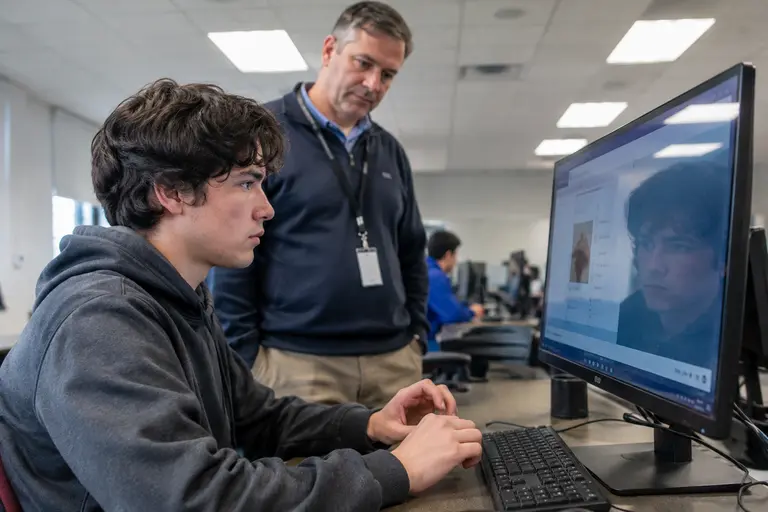Computer testing station set up for an aviation knowledge exam