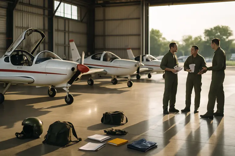 Flight instructor observing a student during a simulator session