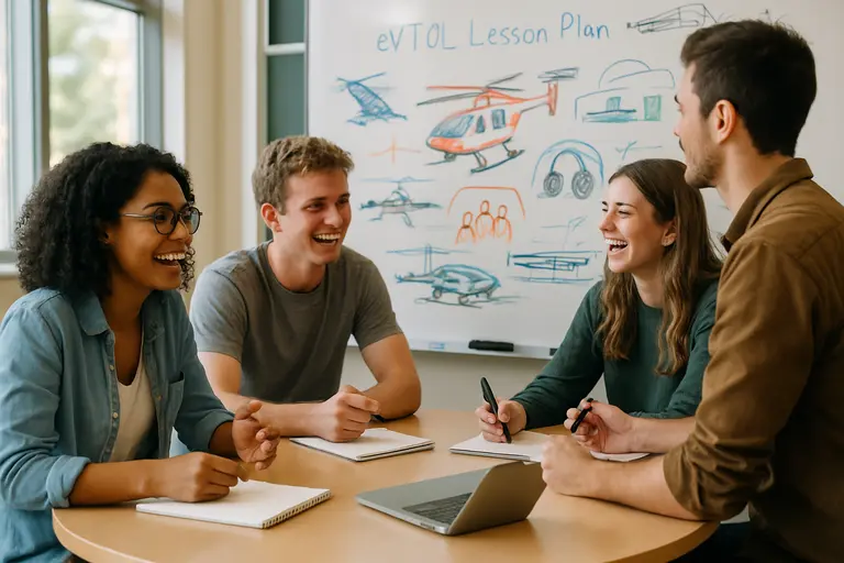 Flight school instructor reviewing a powered-lift syllabus with a student