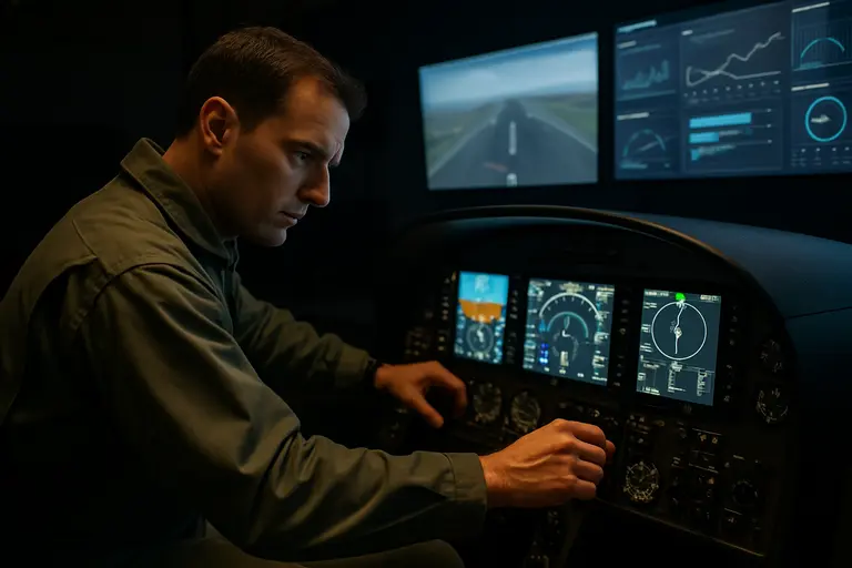 Instructor and pilot reviewing aircraft manuals in a training room