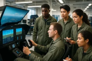 Modern Pilot Training cockpit simulator with air taxi and high-speed aircraft concepts