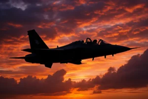 T-7A Red Hawk trainer linked with simulator displays in a pilot training center
