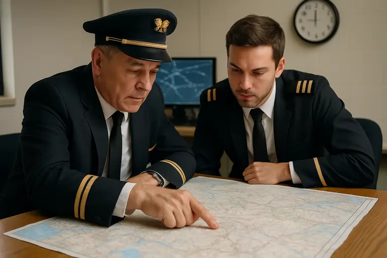 Two pilots preparing a Citation cockpit before departure